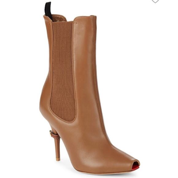 Burberry Kenzie Stiletto Peep Toe Heel Booties in Sand Brown - Picture 1 of 12